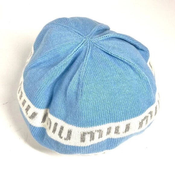 Auth MIUMIU 5HC260 beanie hat knit hat knit cap logo Knit hat blue/White main image 8
